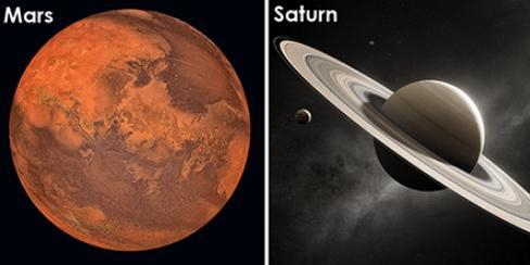 Compare the planets Mars and Saturn. Describe how their common characteristics are-example-1