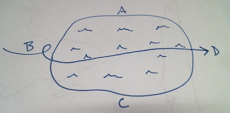 Which coastline should have the largest waves? The arrow represents wind direction-example-1