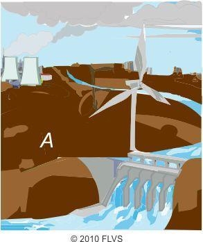 The picture below shows a river dam constructed to generate hydroelectric power. (2 points-example-1