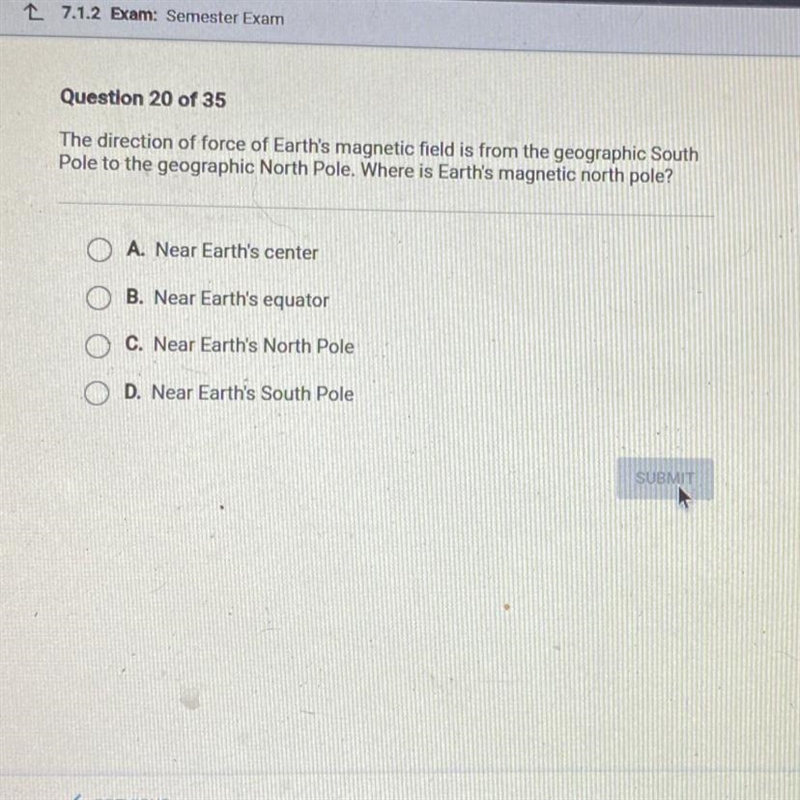 The direction of force of Earth's magnetic field is from the geographic South Pole-example-1