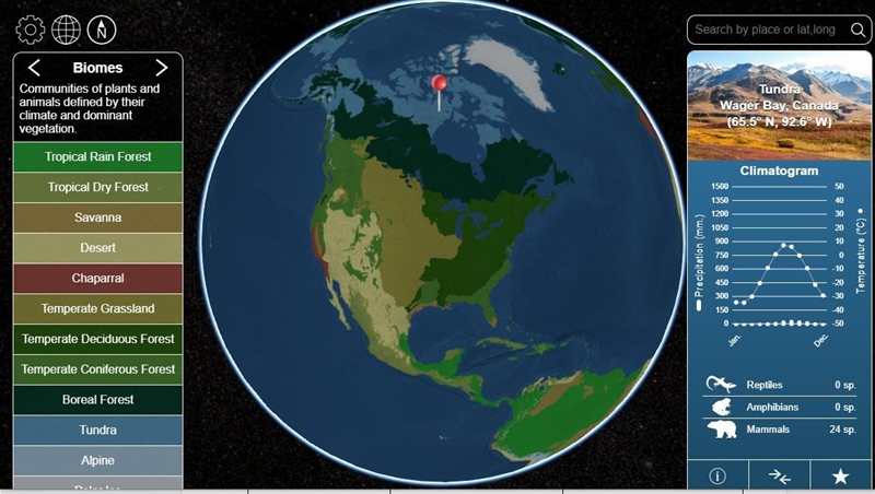 Select a location within each of the following biomes and fill in the missing information-example-1