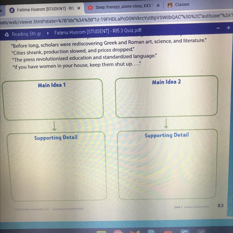 1 Choose the two main ideas and write them in each empty box labeled "Main Idea-example-1