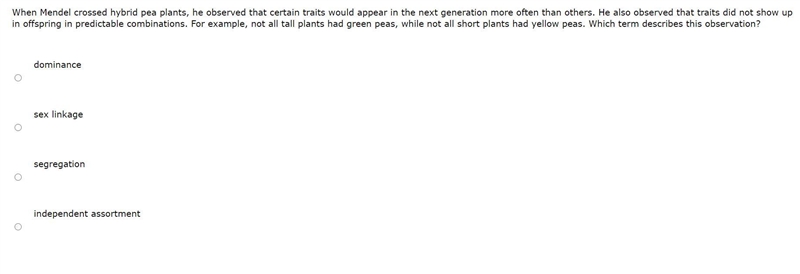 When Mendel crossed hybrid pea plants, he observed that certain traits would appear-example-1