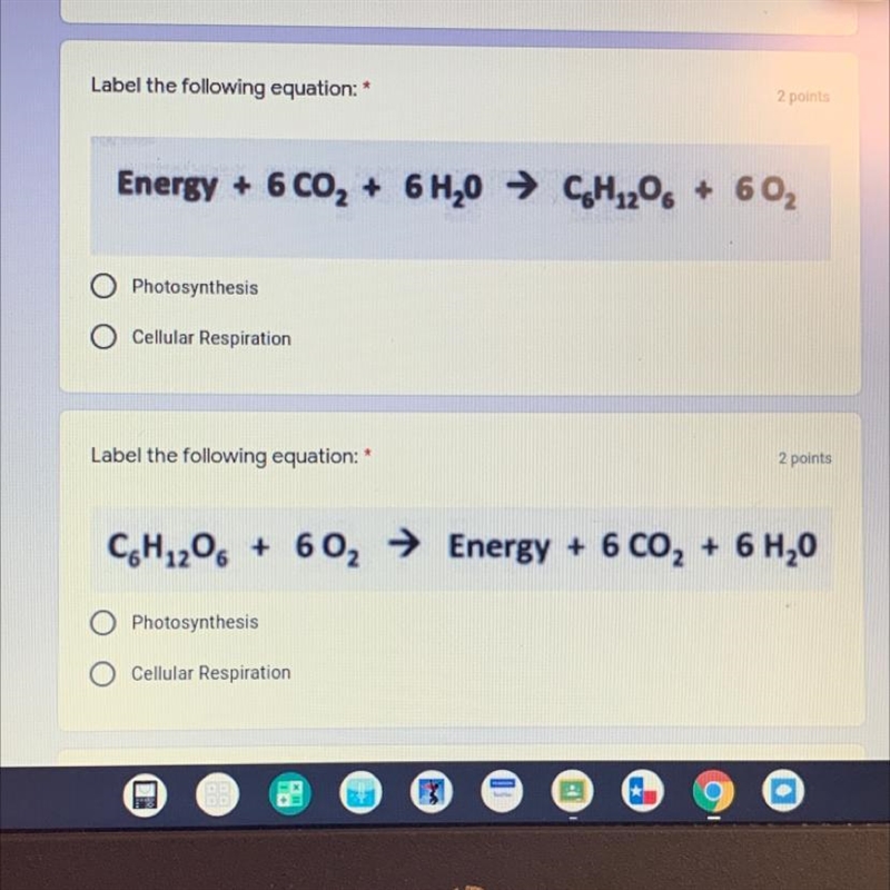 Energy + 6 CO2 6 H20 → CH2206 602 Photosynthesis O Cellular Respiration help ‼️-example-1