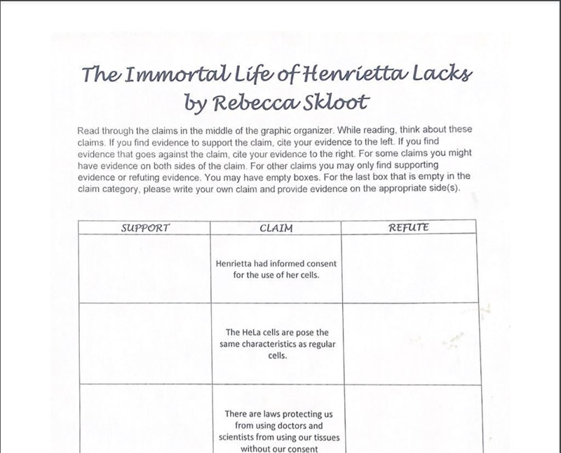 Help please! I haven't read The Immortal Life of Hennrietta Lacks and need help with-example-1