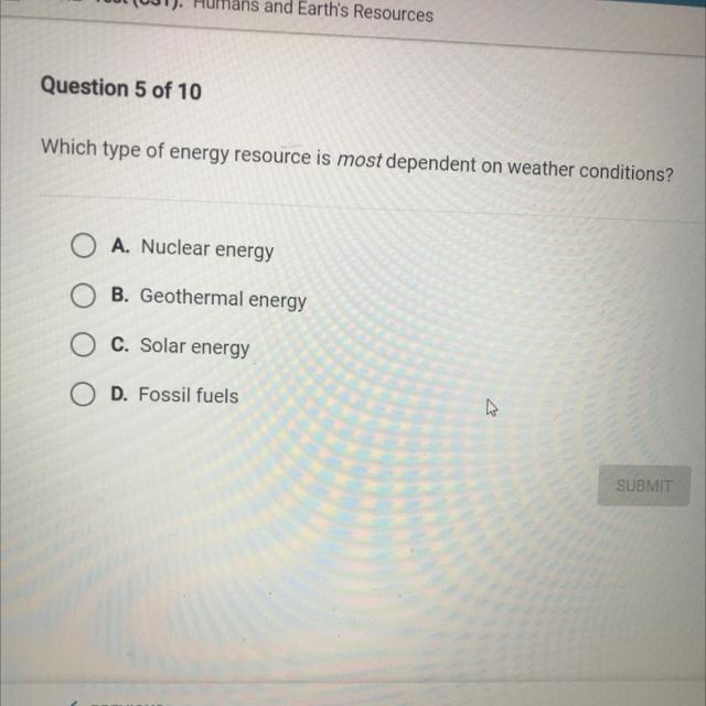 Which type of energy resource is most dependent on weather conditions?￼-example-1