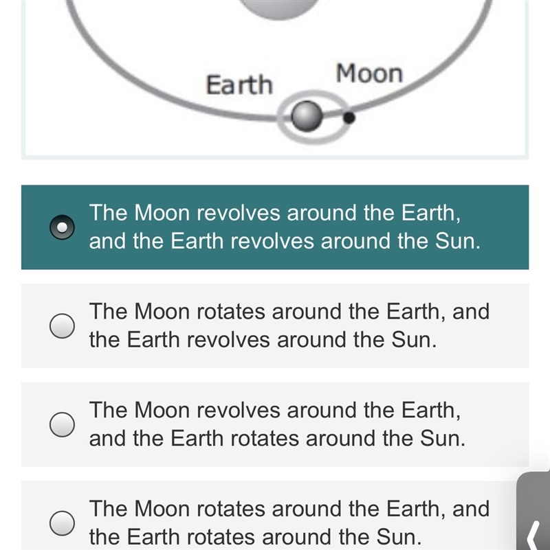 The diagram above is a model of the Sun,Moon and Earth.Which of the statements describing-example-1