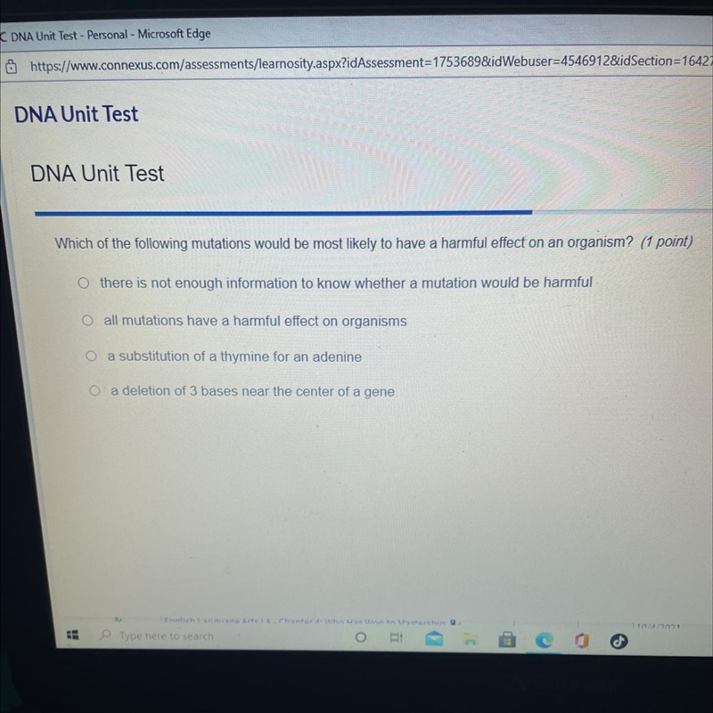 Which of the following mutations would be most likely to have a harmful effect on-example-1