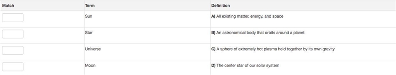 Match the term to its description.-example-1