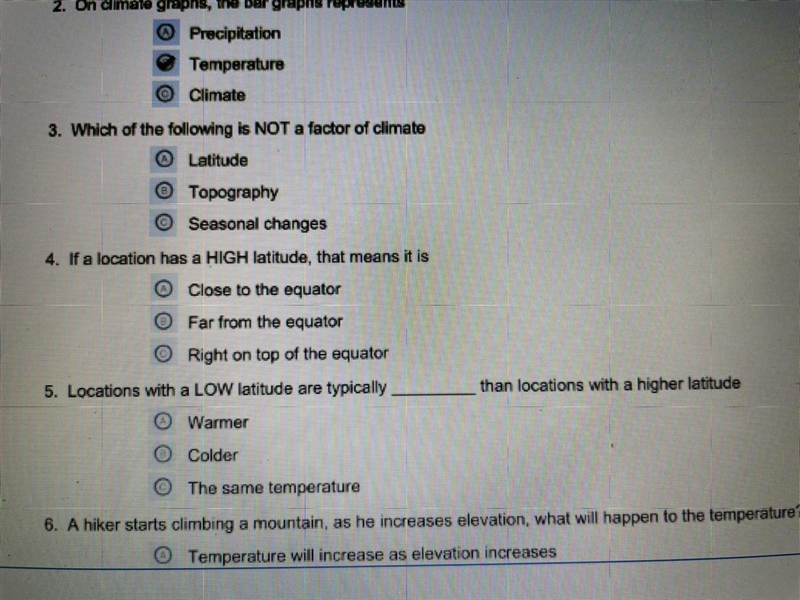 Which of the following is not a factor of climate( look at picture) and please answer-example-1