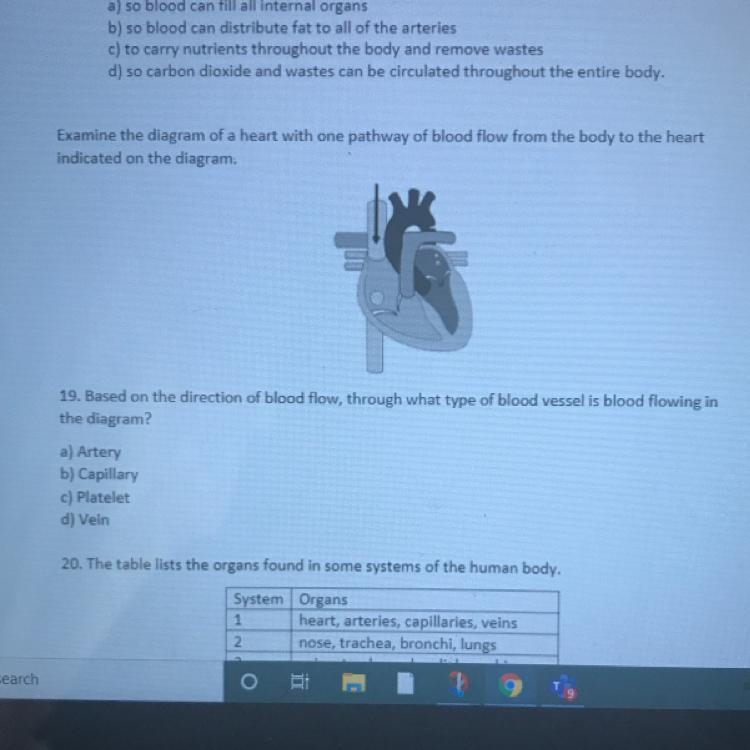 Based on the direction of the blood flow, through what type of blood vessel is blood-example-1