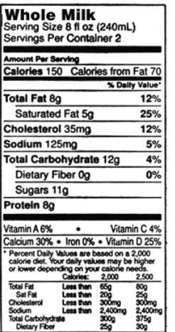 How many servings of whole milk do you need to consume to obtain 100% your daily value-example-1