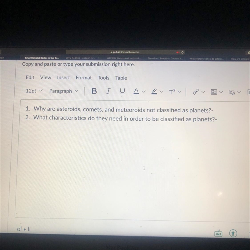 1. Why are asteroids, comets, and meteoroids not classified as planets?-example-1