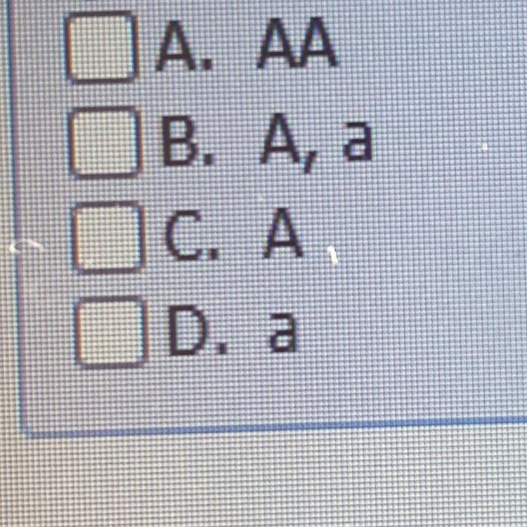 Given a parent genotype of AA, what are the possible gametes that they can produce-example-1