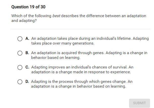 Which of the following best describes the difference between an adaptation and adapting-example-1