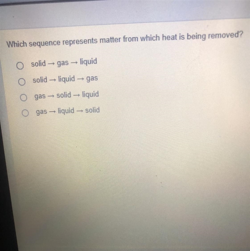 Which sequence represents matter from which heat is being removed?-example-1