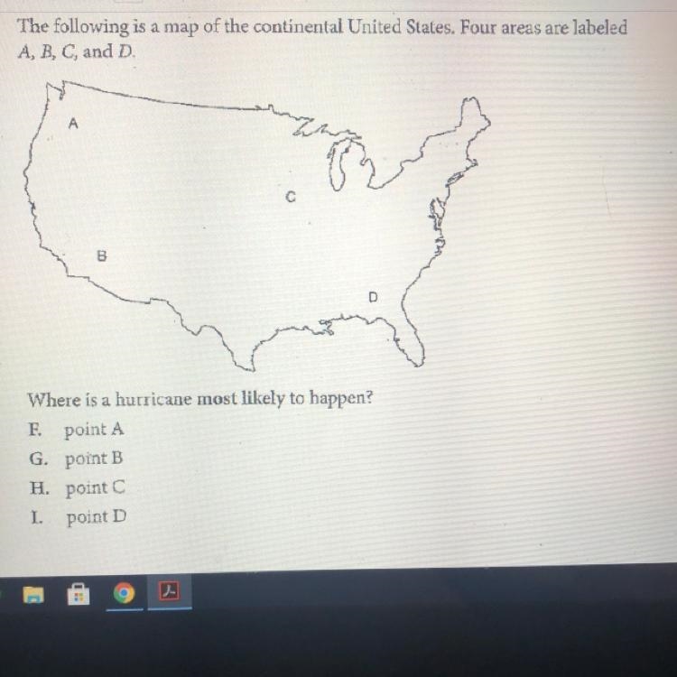 18 The following is a map of the continental United States. Four areas are labeled-example-1