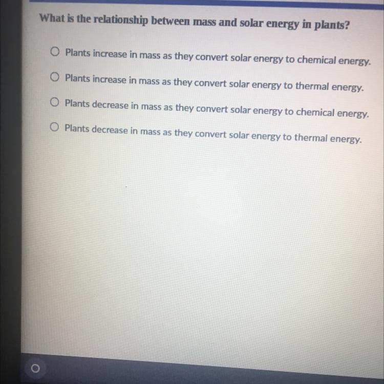 What is the relationship between mass and solar energy in plants?-example-1