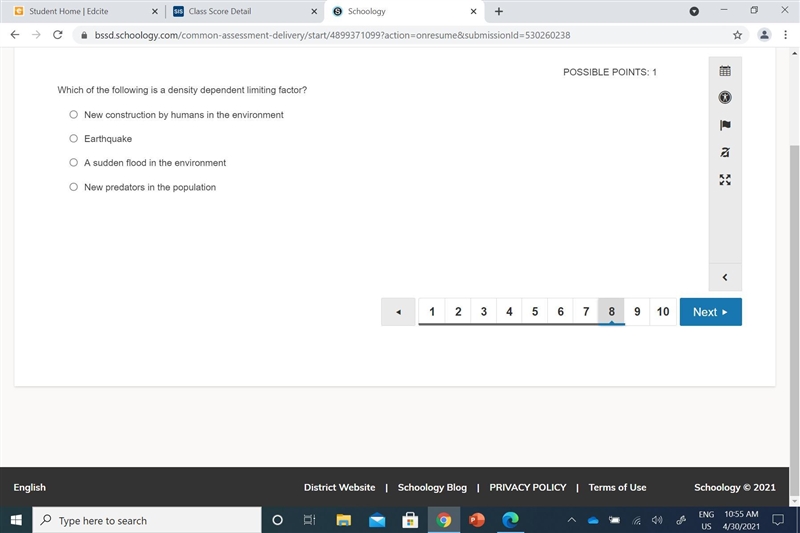 Which of the following is a density dependent limiting factor? NO LINK ANSWERS A. new-example-1