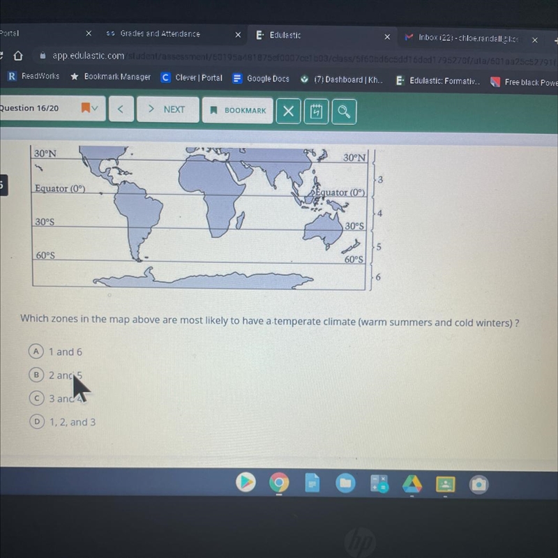 E Question 16/20 << > NEXT A BOOKMARK OUTIN 2 154 30°N 30°N 3 16 Equator-example-1