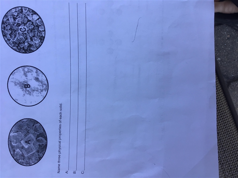 Name the three physical property’s of each solid?-example-1