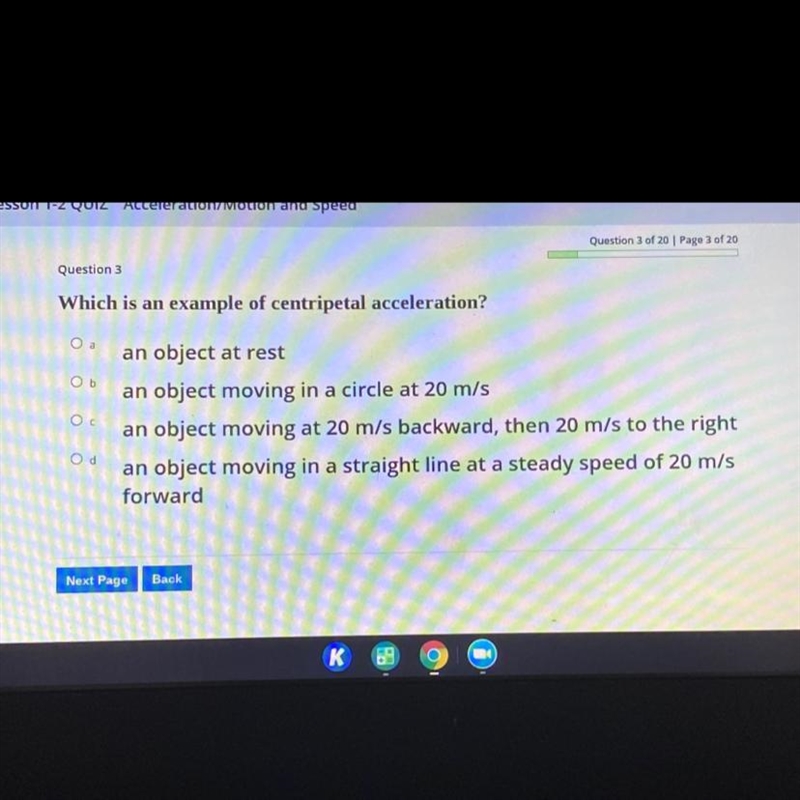 What is an example of centripetal acceleration? HELP ASAP!-example-1