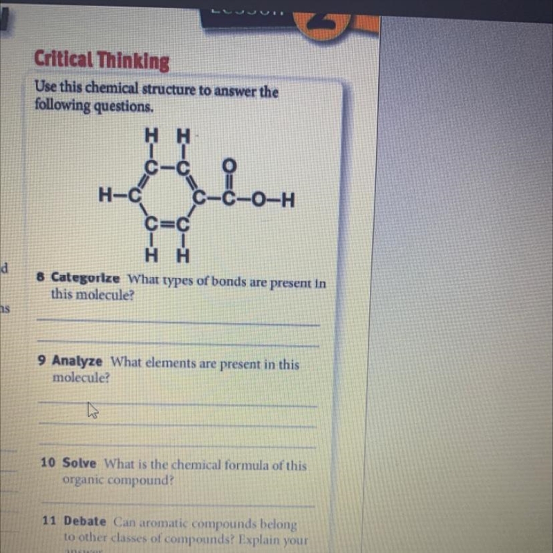 USE PICTURE ABOVE!! NEED ANSWERS ASAP!!! 8. Categorize What types of bonds are present-example-1