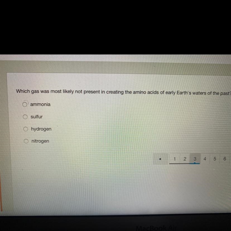 Which gas was most likely not present in creating the amino acids of early Earth's-example-1