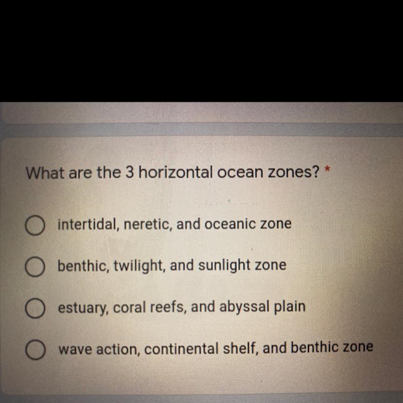 What are the 3 horizontal ocean zones? *-example-1