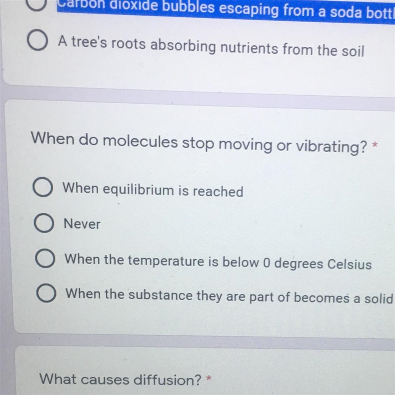 When do molecules stop moving or vibrating? *-example-1