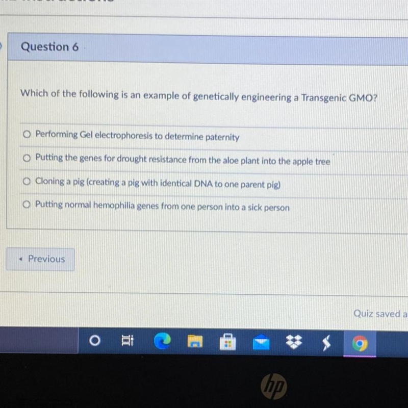 Which of the following is an example of genetically engineering a Transgenic GMO? O-example-1