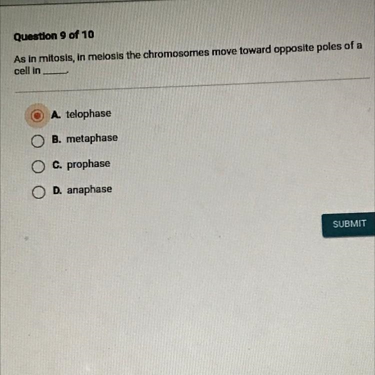 As in mitosis, in meiosis the chromosomes move toward opposite poles of a cell in-example-1