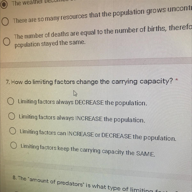 How do limiting factors change the carrying capacity? 7th grade-example-1