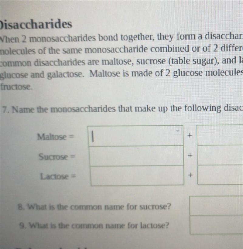 Someone please help!! 7. Name the monosaccharides that make up the following disaccharides-example-1