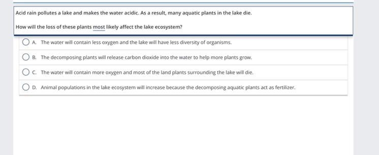 How will the loss of these plants most likely affect the lake ecosystem?-example-1