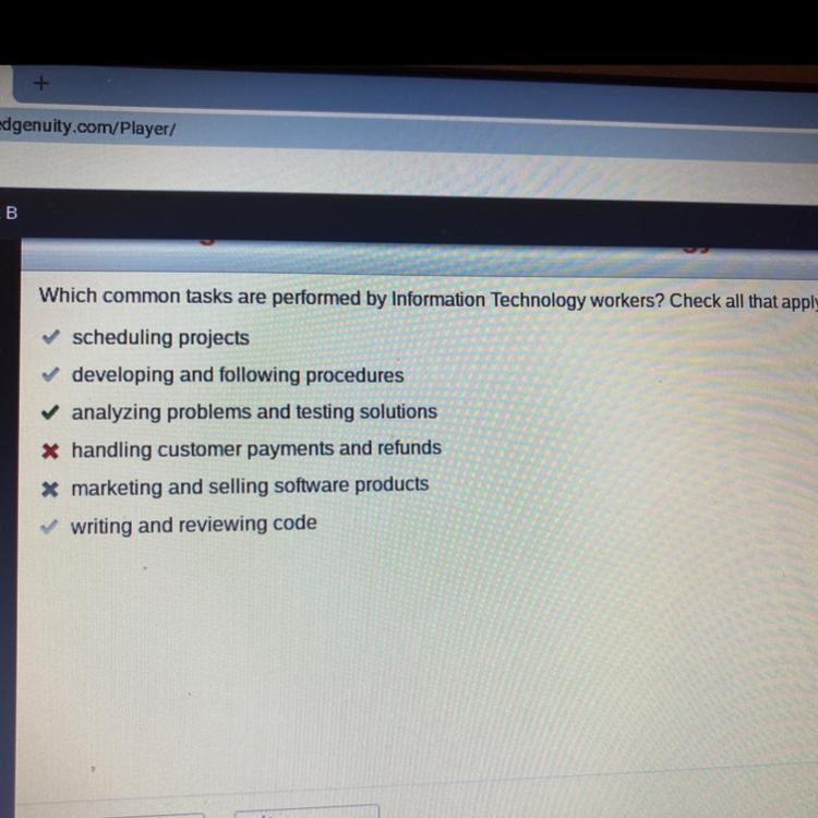 Which common tasks are performed by Information Technology workers? Check all that-example-1