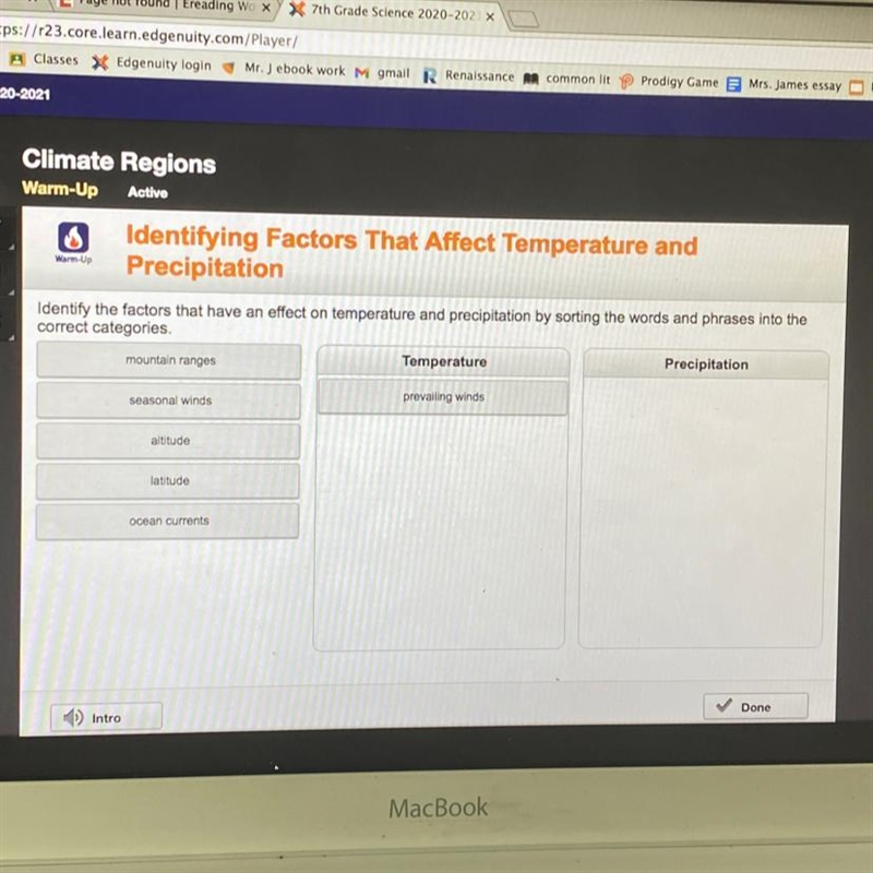 Identify the factors that have an effect on temperature and precipitation by sorting-example-1