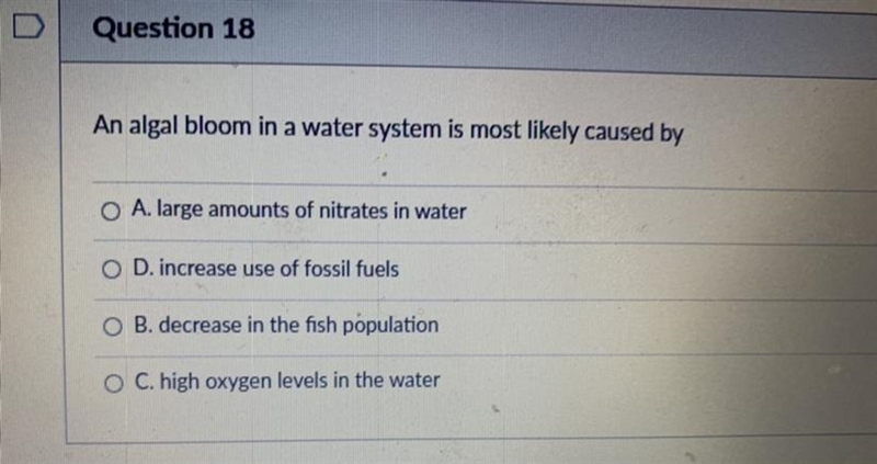 An algal bloom in a water system is most likely caused by?-example-1