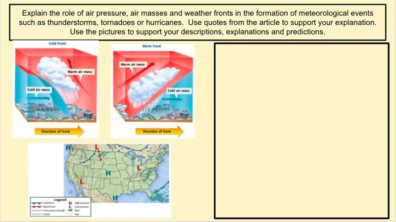 Explain the role of air pressure, air masses and weather fronts in the formation of-example-1