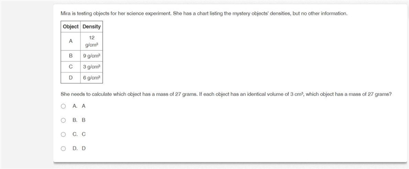 Mira is testing objects for her science experiment. She has a chart listing the mystery-example-1