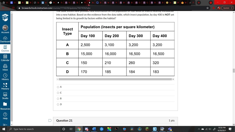 The table shown here provides new information on the population of four kinds of insects-example-1