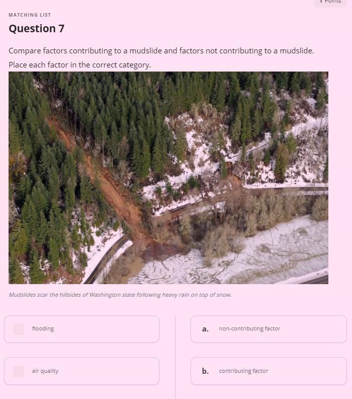 Compare factors contributing to a mudslide and factors not contributing to a mudslide-example-1