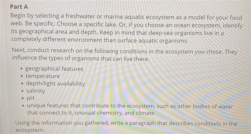 Please help Begin by selecting a freshwater or marine aquatic ecosystem as a model-example-1