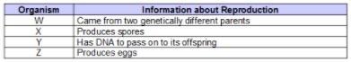 A scientist is studying the reproduction of four organisms and records information-example-1