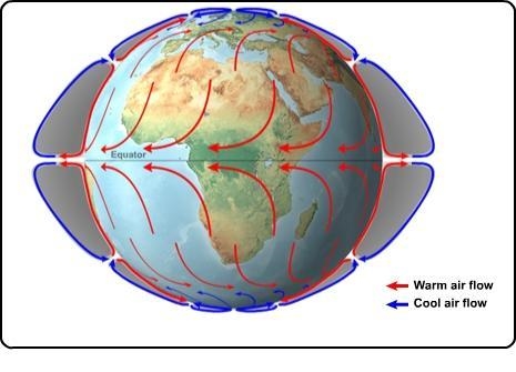 Based on this image, what is responsible for the pattern of ocean currents? differences-example-1