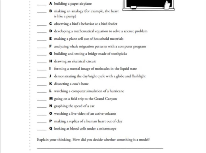 Check off the things that are examples of using a model then answer the following-example-1