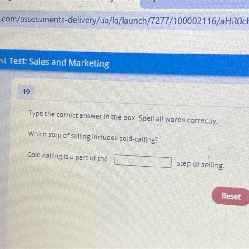 Type the correct answer in the box. Spell all words correctly. Which step of selling-example-1