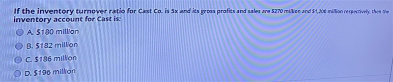 If the inventory turnover ratio cast co is 5x and its gross profits and sales are-example-1