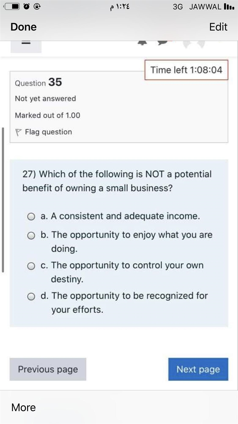 27) Which of the following is NOT a potential benefit of owning a small business?-example-1