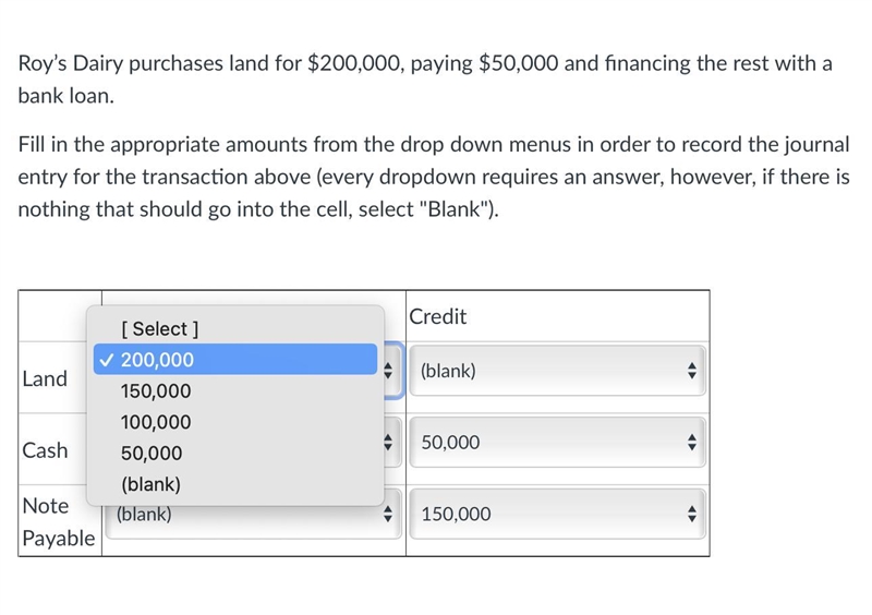 Roy’s Dairy purchases land for $200,000, paying $50,000 and financing the rest with-example-1